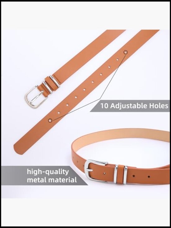 4-Piece Leather Belt Set with Silver Buckle, 10 Adjustable Holes, 25-35 Inch main image 4